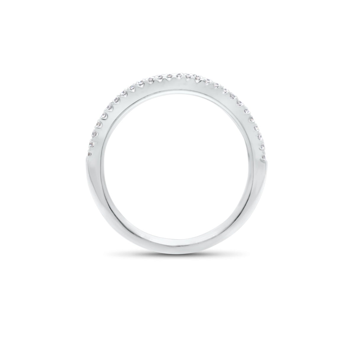 Baguette Diamond Wedding Band  - 18K gold weighing 5.41 grams  - 22 straight baguettes totaling 0.82 carats  - 54 round diamonds totaling 0.24 carats