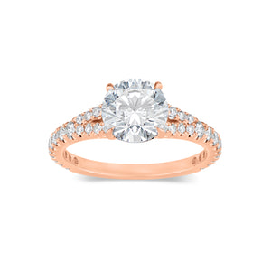 Round Diamond Engagement Ring with Diamond Band  -18 K weighting 3.29GR  - 34 round diamonds totaling 0.55 carats