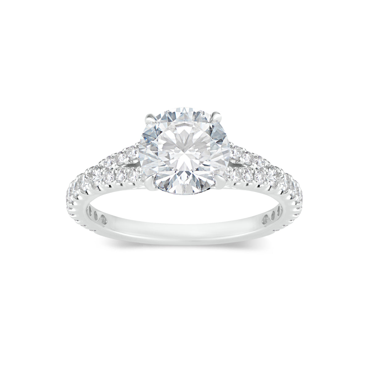 Round Diamond Engagement Ring with Diamond Band  -18 K weighting 3.29GR  - 34 round diamonds totaling 0.55 carats