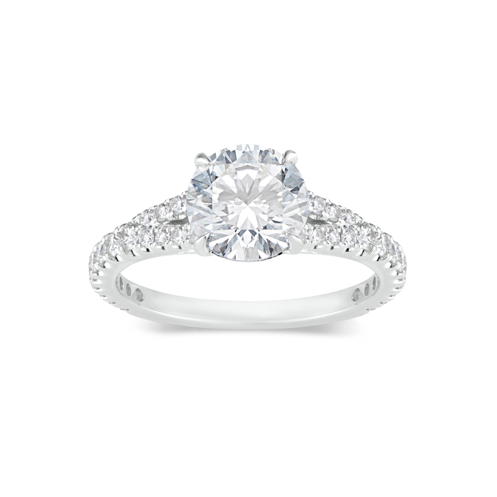 Round Diamond Engagement Ring with Diamond Band  -18 K weighting 3.29GR  - 34 round diamonds totaling 0.55 carats