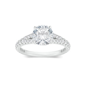 Round Diamond Engagement Ring with Diamond Band  -18 K weighting 3.29GR  - 34 round diamonds totaling 0.55 carats
