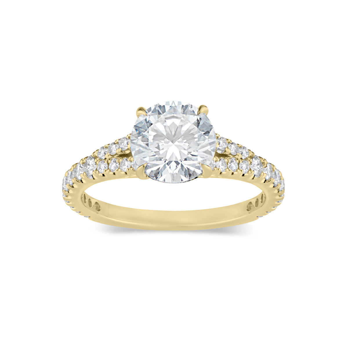 Round Diamond Engagement Ring with Diamond Band  -18 K weighting 3.29GR  - 34 round diamonds totaling 0.55 carats