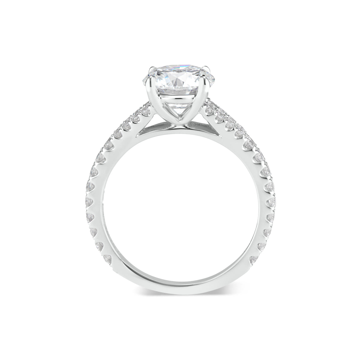 Round Diamond Engagement Ring with Diamond Band  -18 K weighting 3.29GR  - 34 round diamonds totaling 0.55 carats