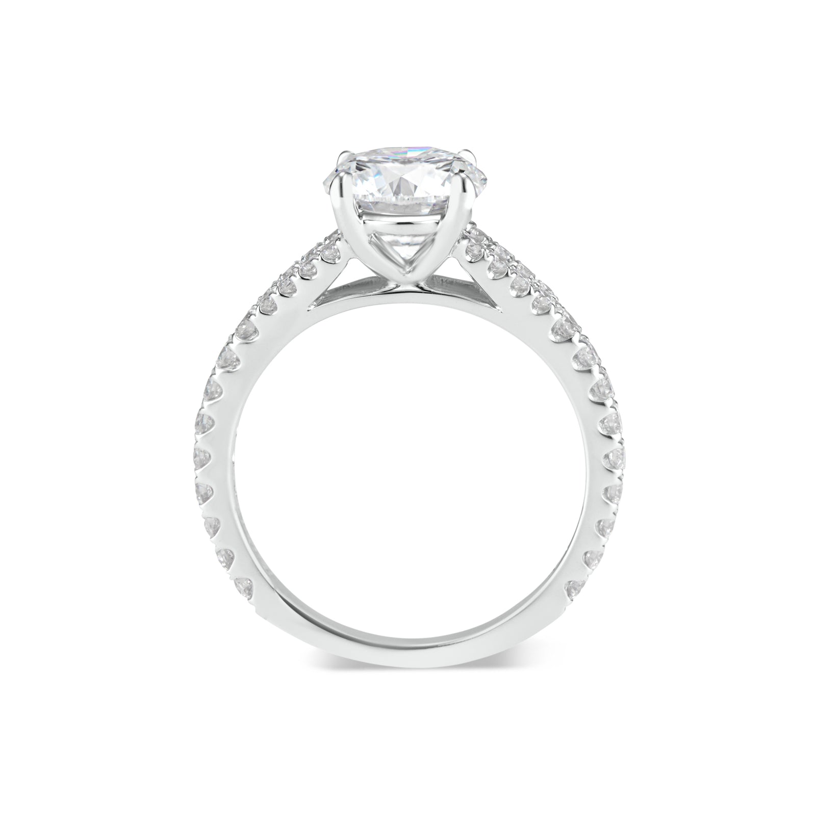 Round Diamond Engagement Ring with Diamond Band  -18 K weighting 3.29GR  - 34 round diamonds totaling 0.55 carats