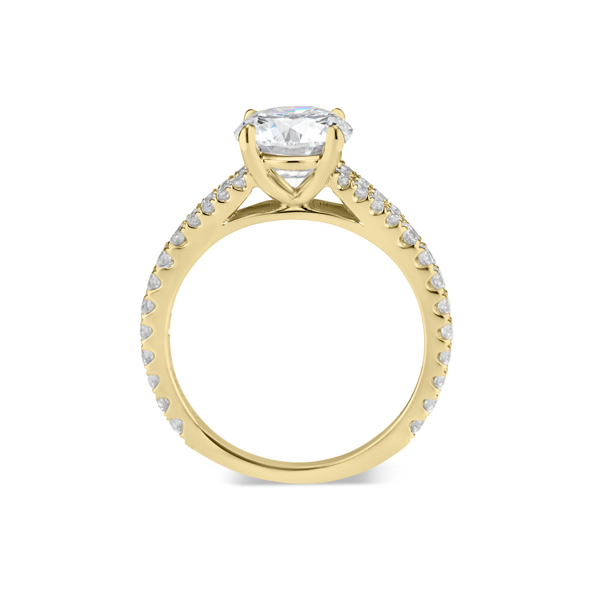 Round Diamond Engagement Ring with Diamond Band  -18 K weighting 3.29GR  - 34 round diamonds totaling 0.55 carats