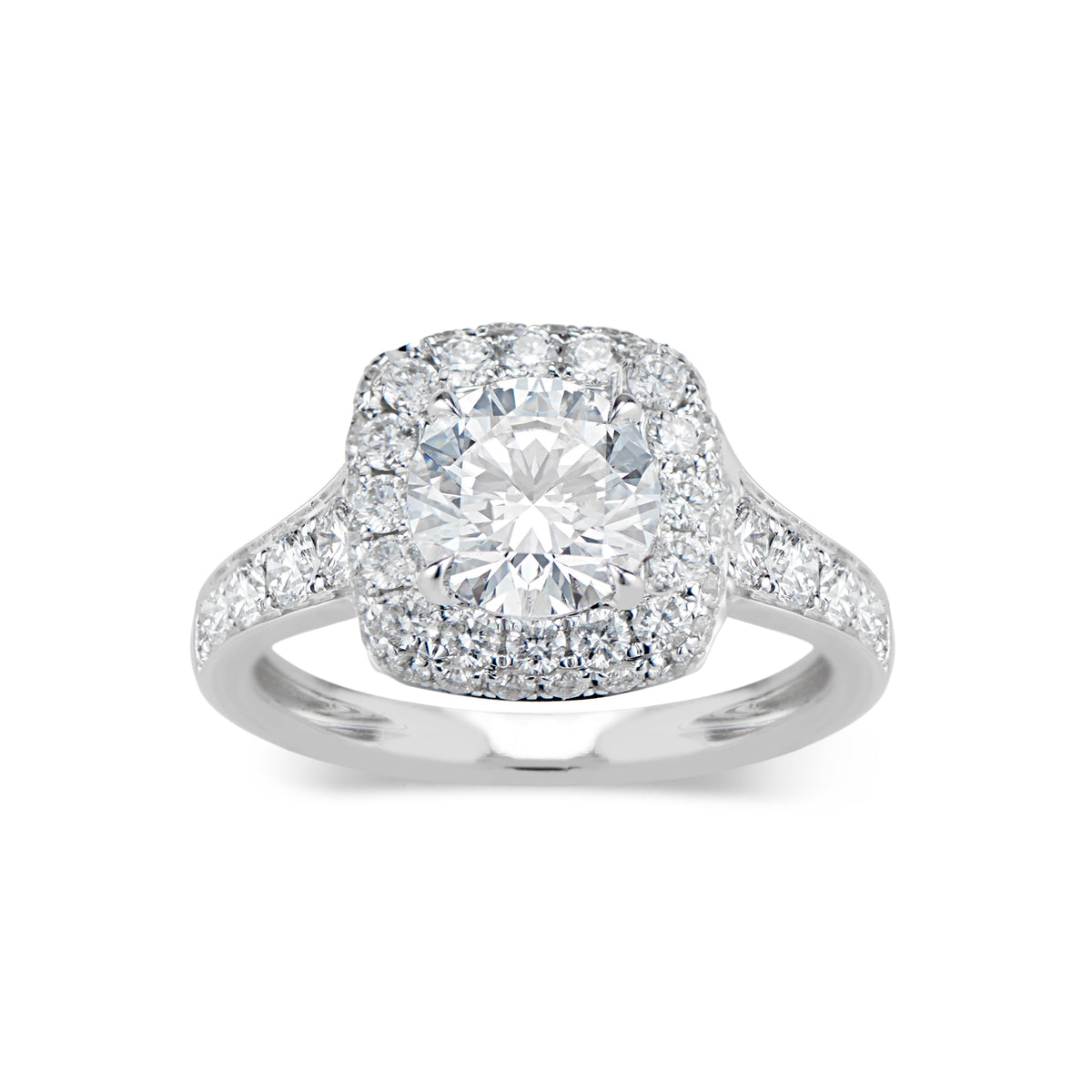 Cushion Double Edge Halo Diamond Engagement Ring  - 56 round diamonds totaling 0.94 carats  GIA graded F - G color, VS2 - SI1 clarity