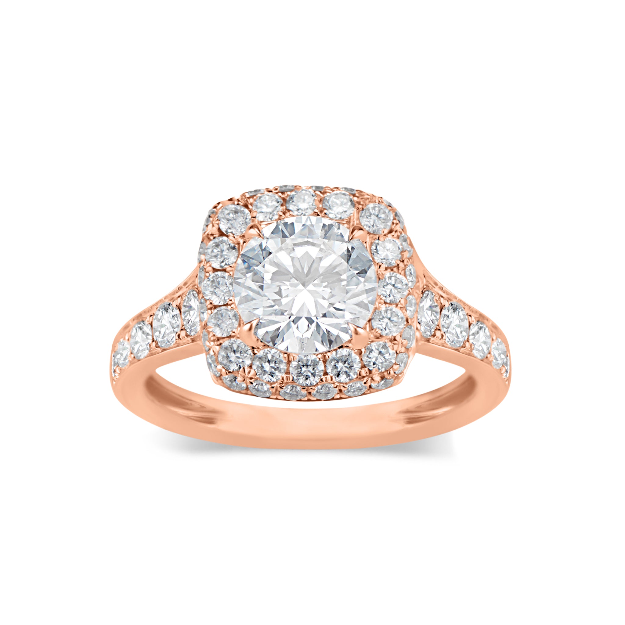 14K White Gold Round Diamond Double Halo Engagement Ring Split Shank 1.10Ctw