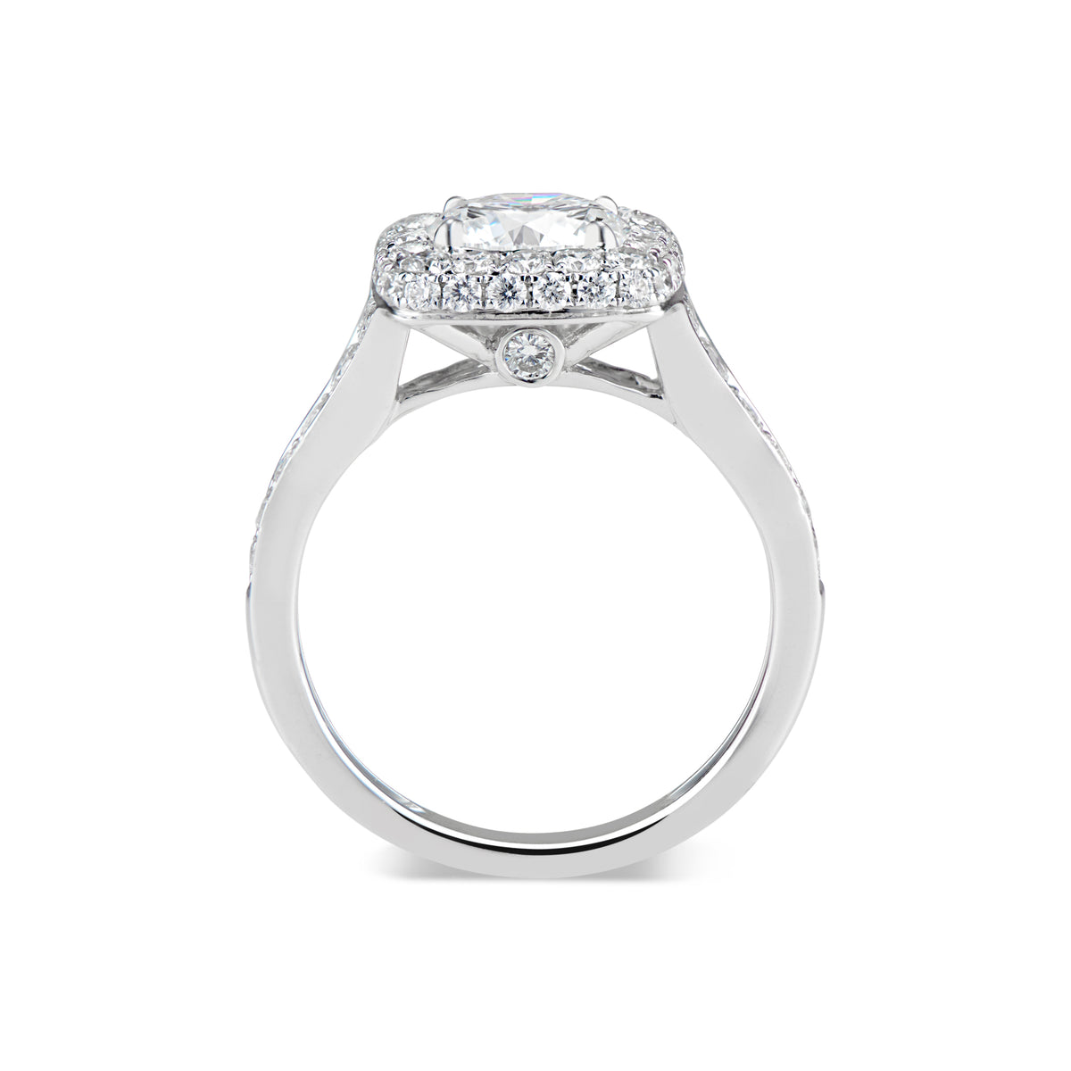 Cushion Double Edge Halo Diamond Engagement Ring with Diamond Bridge ...