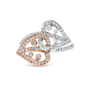 Diamond Interlocking Hearts Ring  - 18K gold weighing 3.50 grams  - 97 round diamonds totaling 0.55 carats