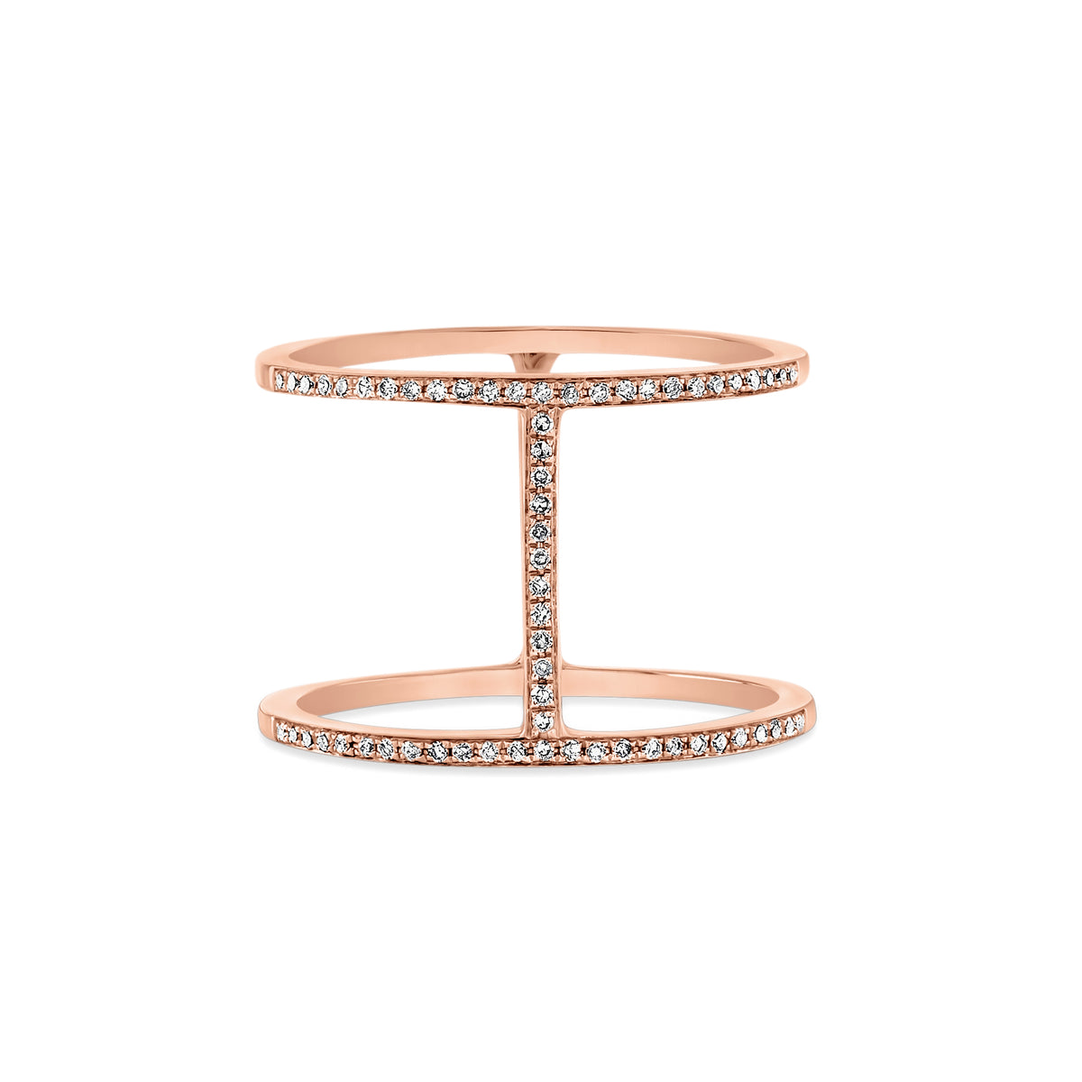 Diamond H Ring  - 14k gold weighing 2.71 grams.  - 62 round diamonds weighing 0.16 carats.