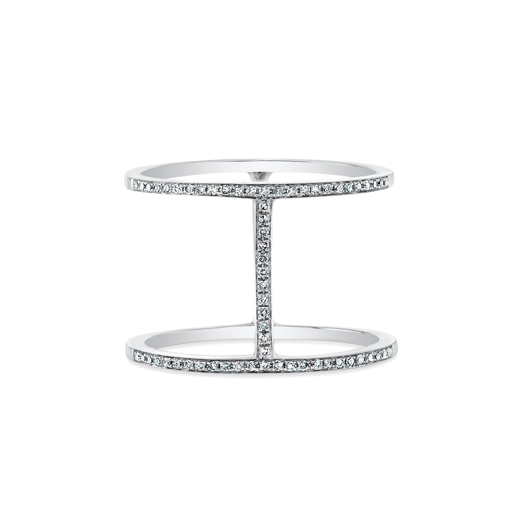 Diamond H Ring  - 14k gold weighing 2.71 grams.  - 62 round diamonds weighing 0.16 carats.