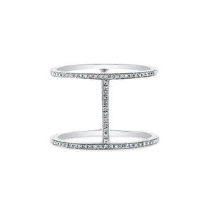 Diamond H Ring  - 14k gold weighing 2.71 grams.  - 62 round diamonds weighing 0.16 carats.