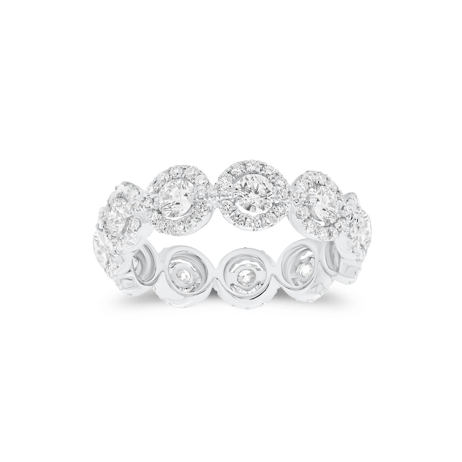 Circular Diamond Eternity Ring  -18k gold weighing 3.07 grams  -11 round diamonds weighing 1.12 carats  -143 round diamonds weighing .78 carats