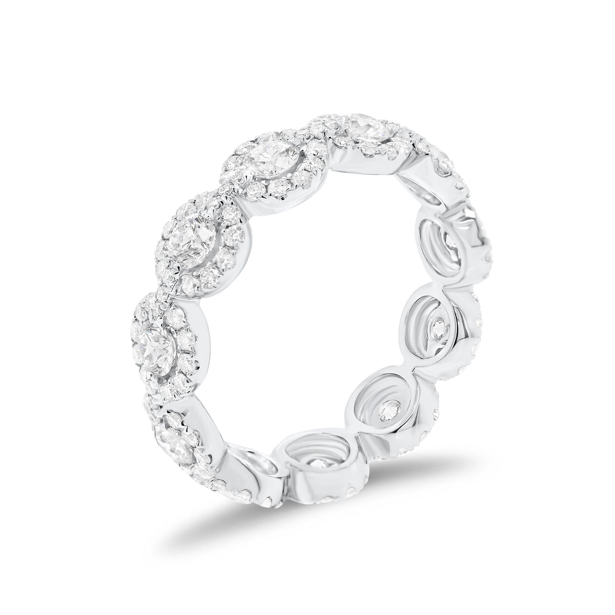 Circular Diamond Eternity Ring  -18k gold weighing 3.07 grams  -11 round diamonds weighing 1.12 carats  -143 round diamonds weighing .78 carats