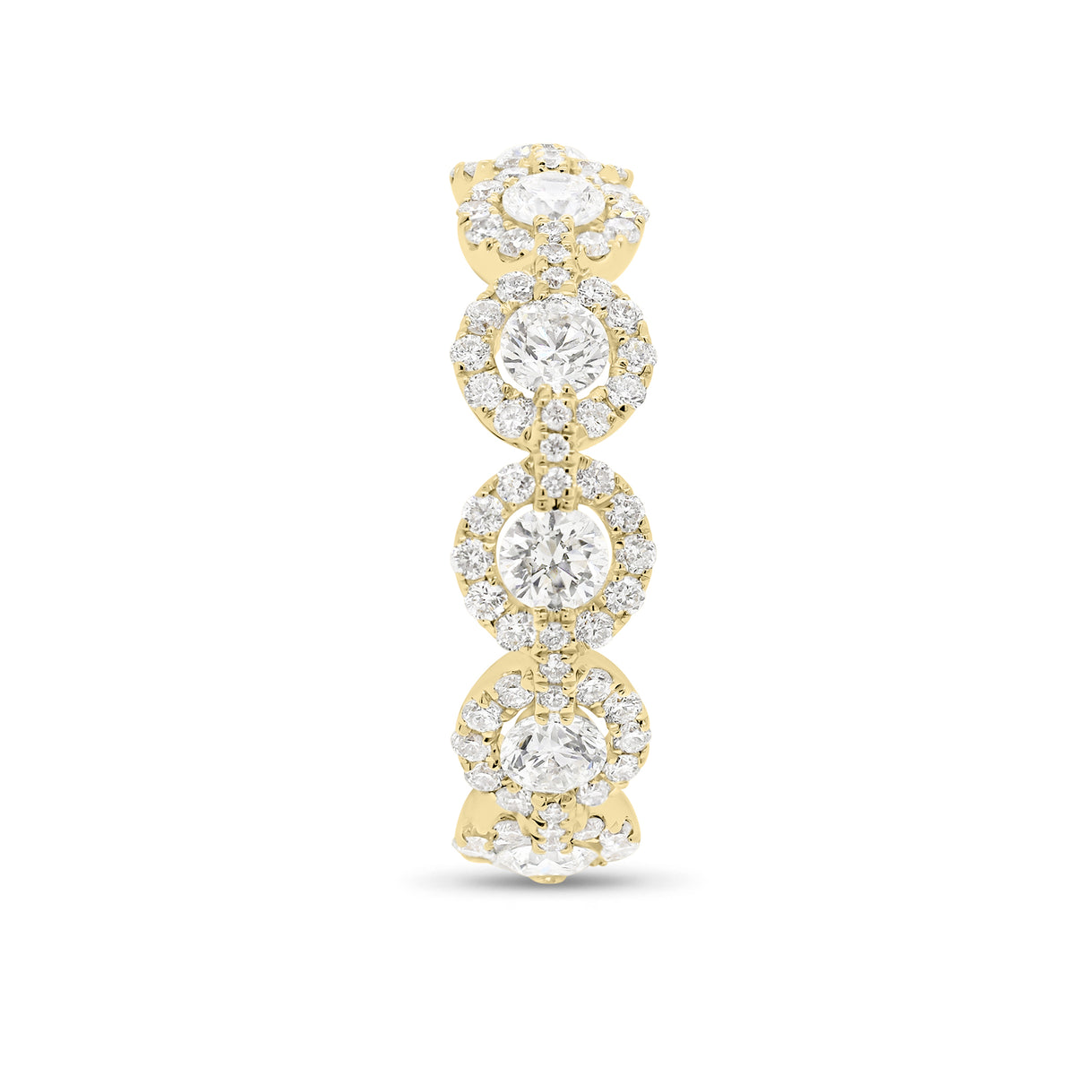 Circular Diamond Eternity Ring  -18k gold weighing 3.07 grams  -11 round diamonds weighing 1.12 carats  -143 round diamonds weighing .78 carats