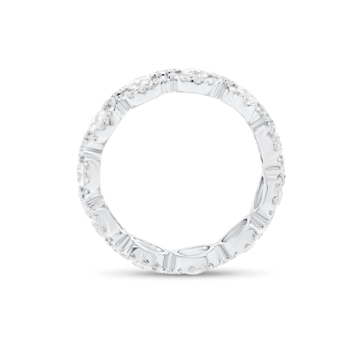 Circular Diamond Eternity Ring  -18k gold weighing 3.07 grams  -11 round diamonds weighing 1.12 carats  -143 round diamonds weighing .78 carats