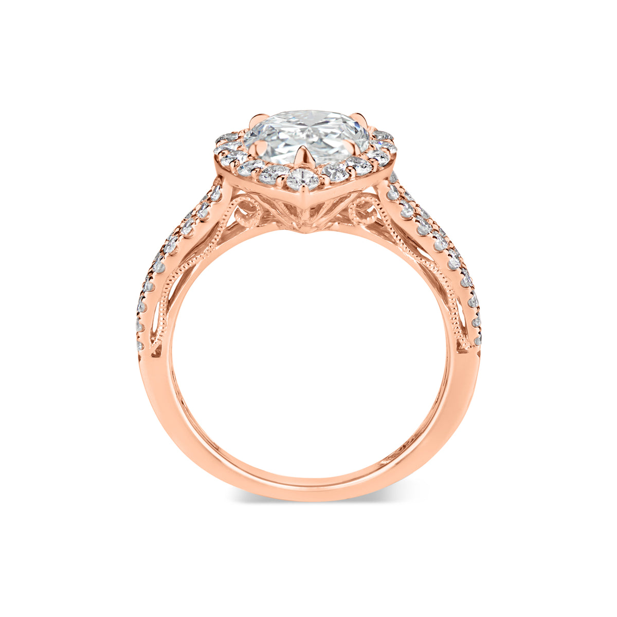 Pear Halo Diamond Engagement Ring with Split Shank  -18K weighting 4.52GR  - 51 round diamonds totaling 0.92 carats