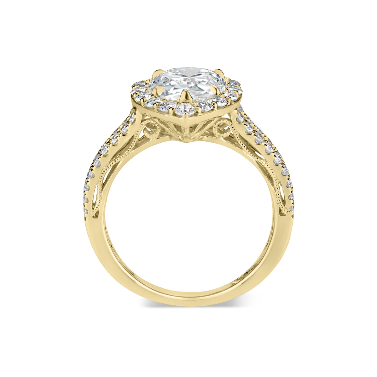 Pear Halo Diamond Engagement Ring with Split Shank  -18K weighting 4.52GR  - 51 round diamonds totaling 0.92 carats