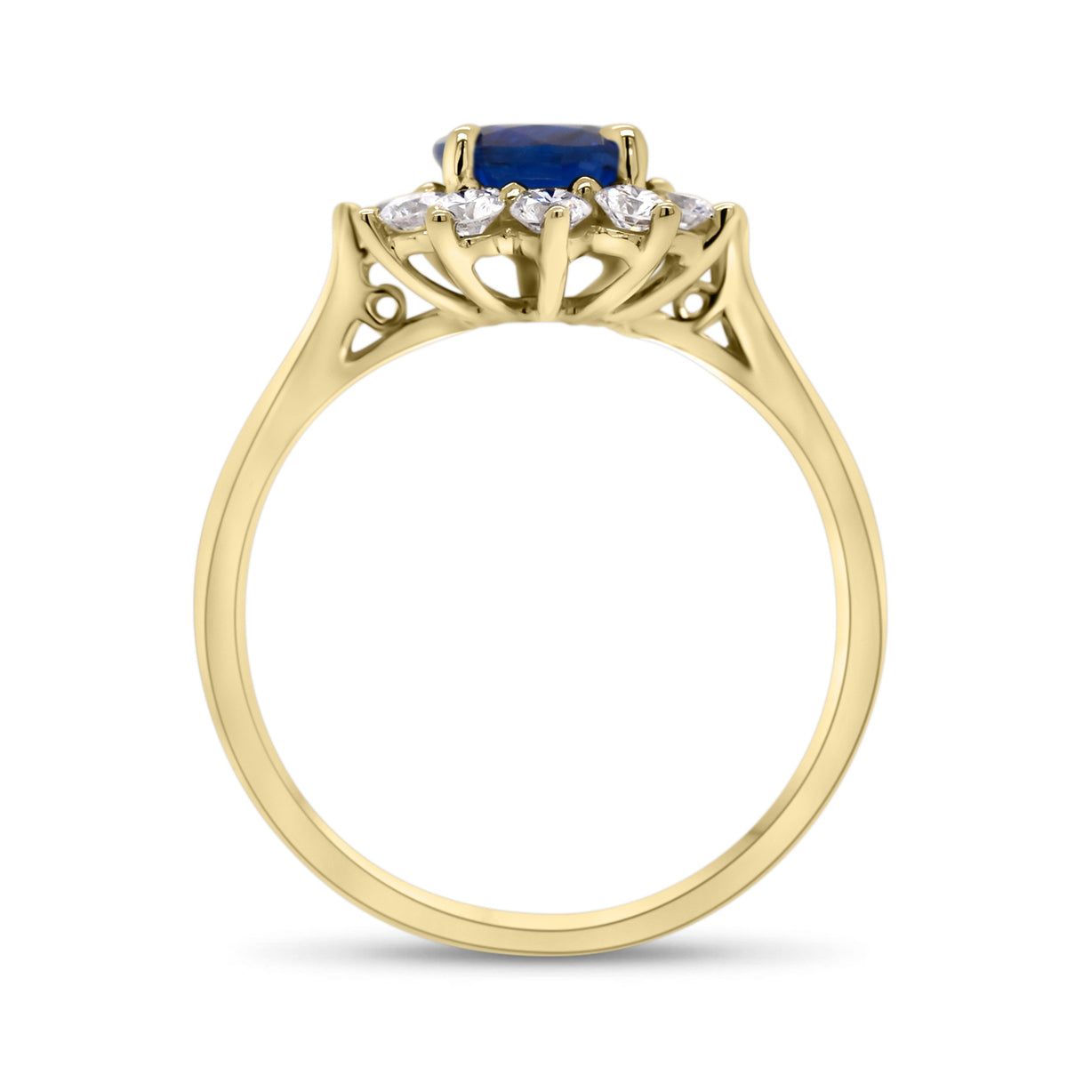 Sapphire & diamond classic ring - 18K gold weighing 3.32 grams  - 12 round diamonds totaling 0.58 carats  - 1.61 ct sapphire