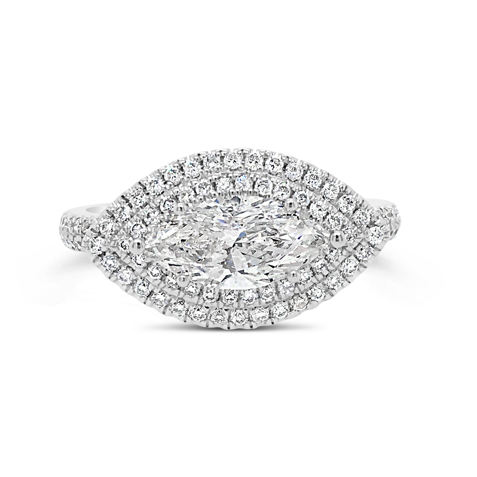Diamond Marquise Engagement Ring  -18k gold weighing 4.36 grams  -144 round diamonds weighing .58 carats