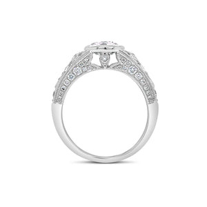 Bezel-Set Diamond Engagement Ring with Milgrain  - 18KT white gold weighting 3.90GR    - 60 round diamonds totaling 0.46 carats  - 1 Round Diamond totaling .92 GIA-G-VS1