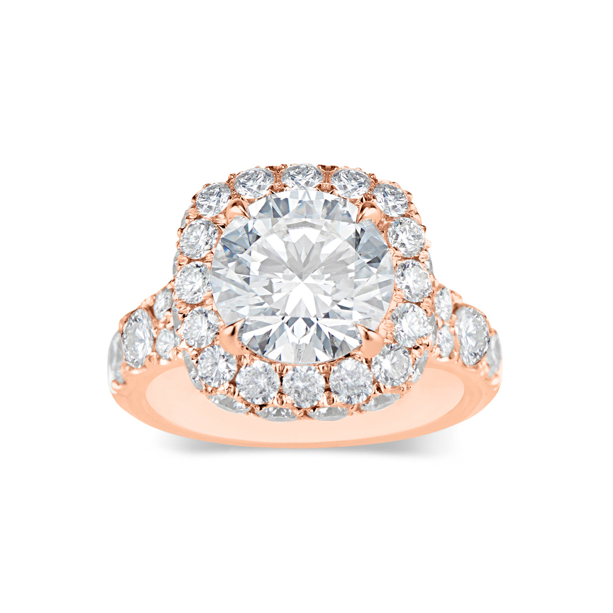 Cushion Double Edge Halo Diamond Engagement Ring  - 4 round diamonds totaling 0.55 carats  - 40 round diamonds totaling 2.13 carats