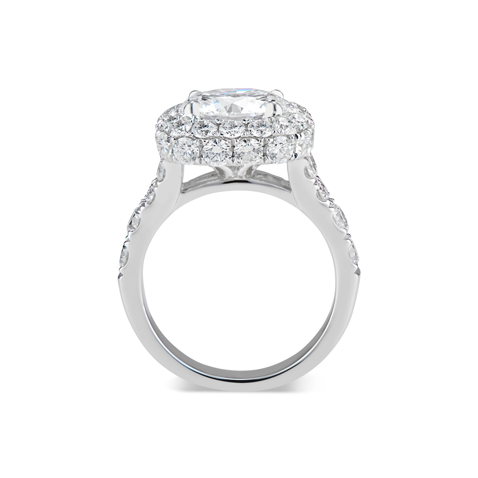 Cushion Double Edge Halo Diamond Engagement Ring  - 4 round diamonds totaling 0.55 carats  - 40 round diamonds totaling 2.13 carats