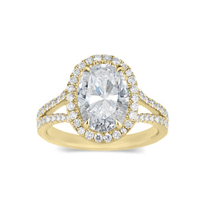 Oval Halo Diamond Engagement Ring with Split Shank  -18K weighting 3.57GR - 66 round diamonds totaling 0.52 carats