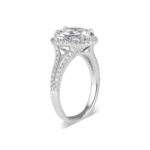 Oval Halo Diamond Engagement Ring with Split Shank  -18K weighting 3.57GR - 66 round diamonds totaling 0.52 carats