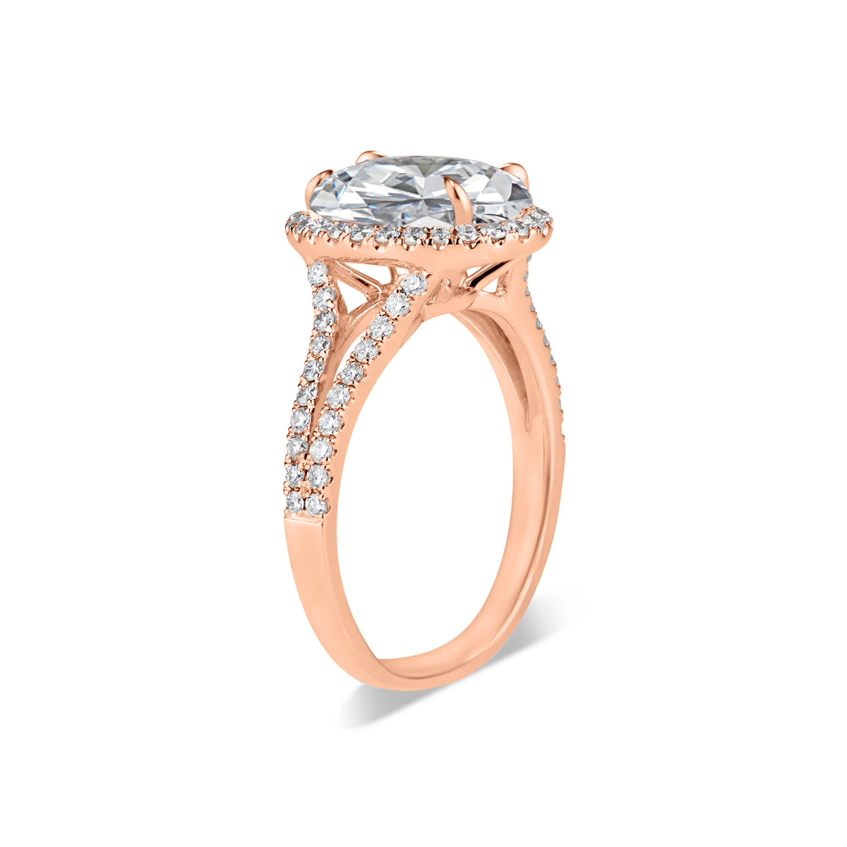 Oval Halo Diamond Engagement Ring with Split Shank  -18K weighting 3.57GR - 66 round diamonds totaling 0.52 carats