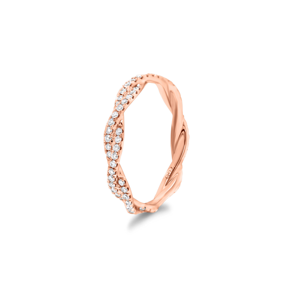 Diamond Twist Infinity Ring  - 18K gold weighing 1.83 grams  - 88 round diamonds totaling 0.45 carats