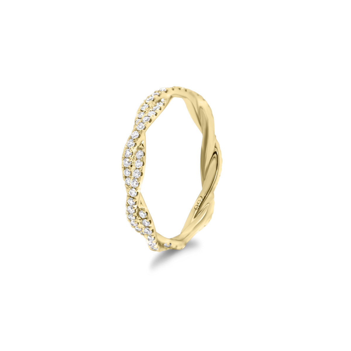 Diamond Twist Infinity Ring  - 18K gold weighing 1.83 grams  - 88 round diamonds totaling 0.45 carats