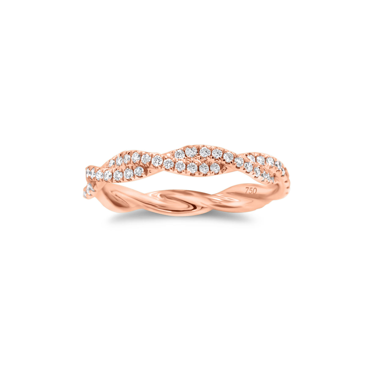 Diamond Twist Infinity Ring  - 18K gold weighing 1.83 grams  - 88 round diamonds totaling 0.45 carats