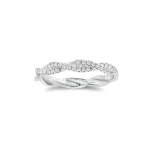 Diamond Twist Infinity Ring  - 18K gold weighing 1.83 grams  - 88 round diamonds totaling 0.45 carats