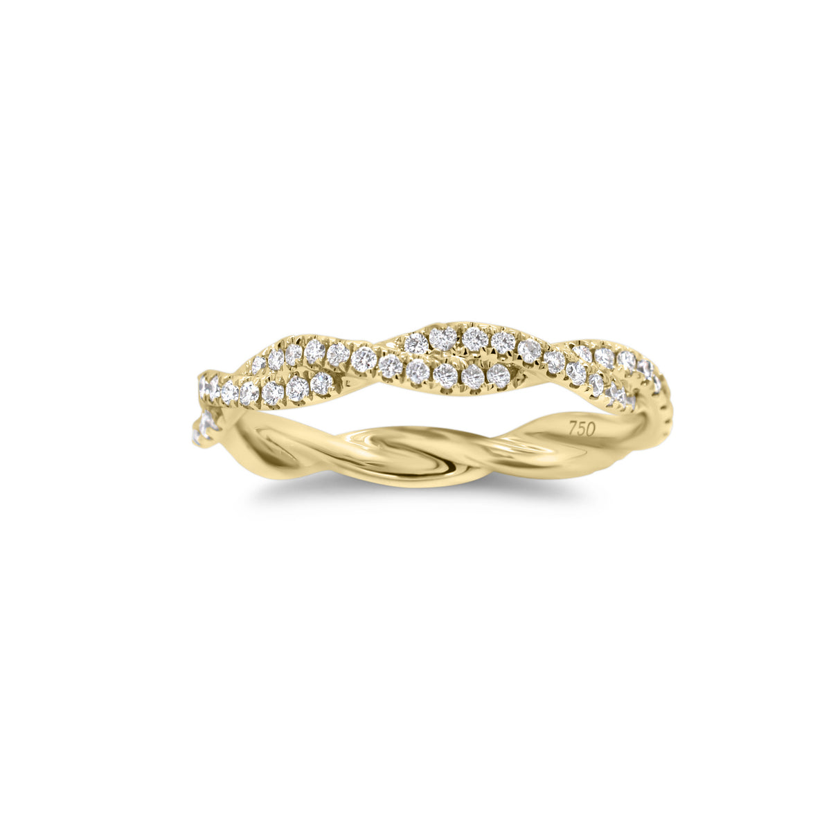 Diamond Twist Infinity Ring  - 18K gold weighing 1.83 grams  - 88 round diamonds totaling 0.45 carats