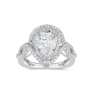Pear Double Halo Diamond Engagement Ring with Twisted Shank  -18K weighting 4.34GR  - 101 round diamonds totaling 0.48 carats