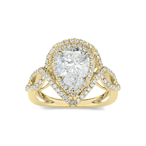 Pear Double Halo Diamond Engagement Ring with Twisted Shank  -18K weighting 4.34GR  - 101 round diamonds totaling 0.48 carats