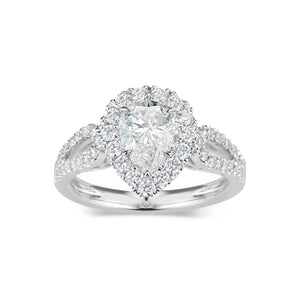 Pear Halo Diamond Engagement Ring with Open Loop Shank  -18K weighting 4.50 GR  - 49 round diamonds totaling 0.62 carats
