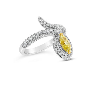 Yellow Diamond Marquise Ring   -18K gold weighing 3.89 grams  -114 round diamonds totaling 1.07 carats