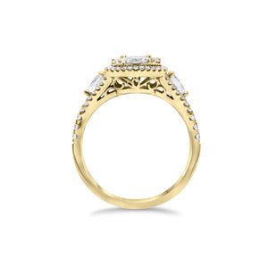 Diamond Mixed Cuts Engagement Ring  - 18K gold weighing 4.80 grams  - 0.38 cts round diamonds  - 0.22 cts marquise diamonds  - 0.28 cts pear-shaped diamonds  - 0.60 cts straight baguettes  - total weigh in diamonds 1.48 cts.