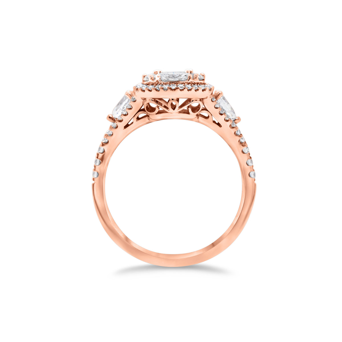 Diamond Mixed Cuts Engagement Ring  - 18K gold weighing 4.80 grams  - 0.38 cts round diamonds  - 0.22 cts marquise diamonds  - 0.28 cts pear-shaped diamonds  - 0.60 cts straight baguettes  - total weigh in diamonds 1.48 cts.