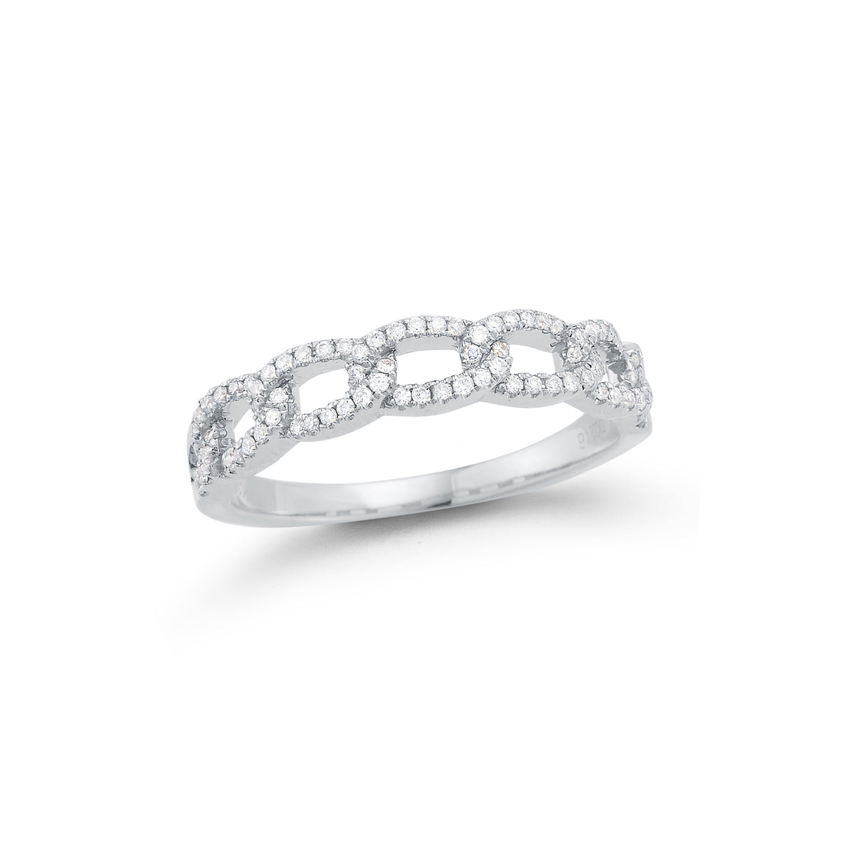 Diamond Cuban Link Ring  18k gold, 3.0 grams, 80 round shared prong-set diamonds .24 carats.