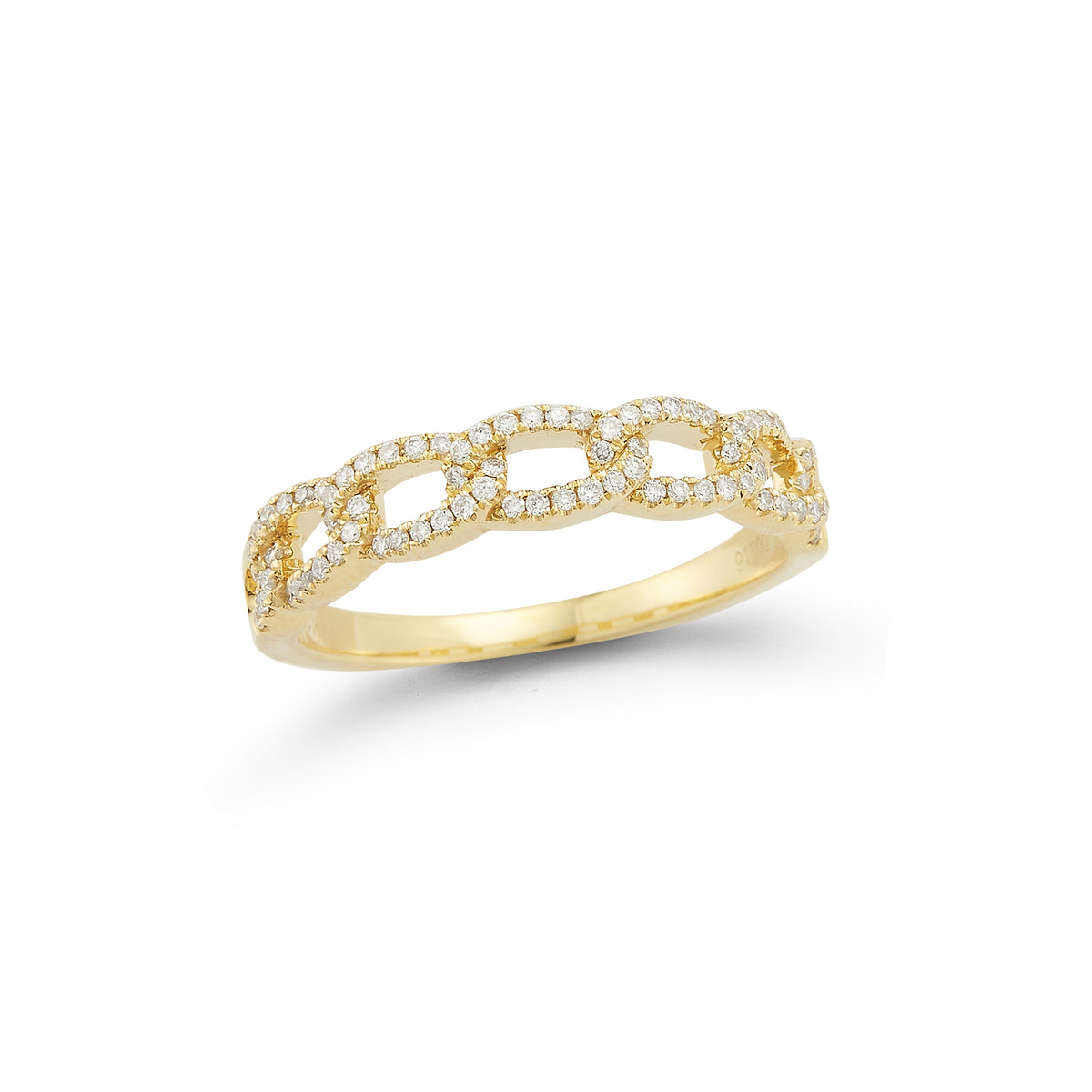 Diamond Cuban Link Ring  18k gold, 3.0 grams, 80 round shared prong-set diamonds .24 carats.