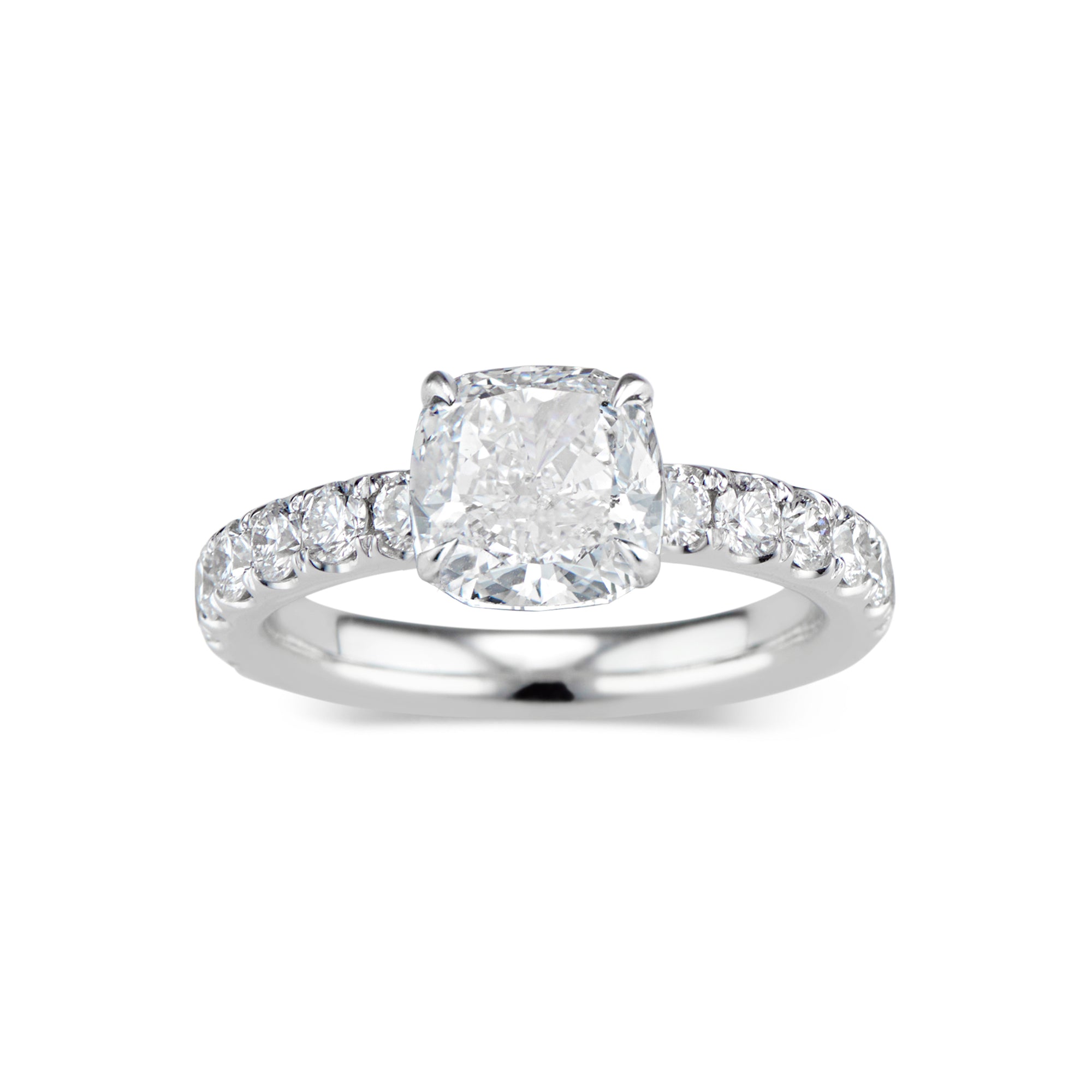 Cushion Diamond Engagement Ring with Diamond Shank  - 58 round diamonds totaling 1.02 carats  GIA graded F - G color, VS2 - SI1 clarity
