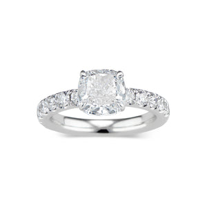 Cushion Diamond Engagement Ring with Diamond Shank  - 58 round diamonds totaling 1.02 carats  GIA graded F - G color, VS2 - SI1 clarity