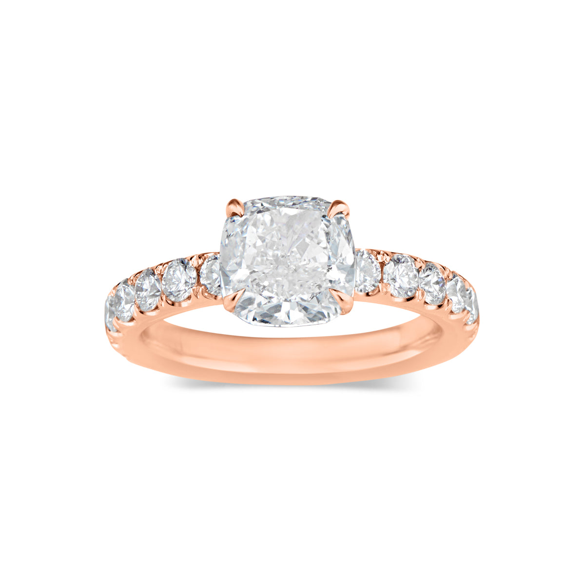 Cushion Diamond Engagement Ring with Diamond Shank  - 58 round diamonds totaling 1.02 carats  GIA graded F - G color, VS2 - SI1 clarity