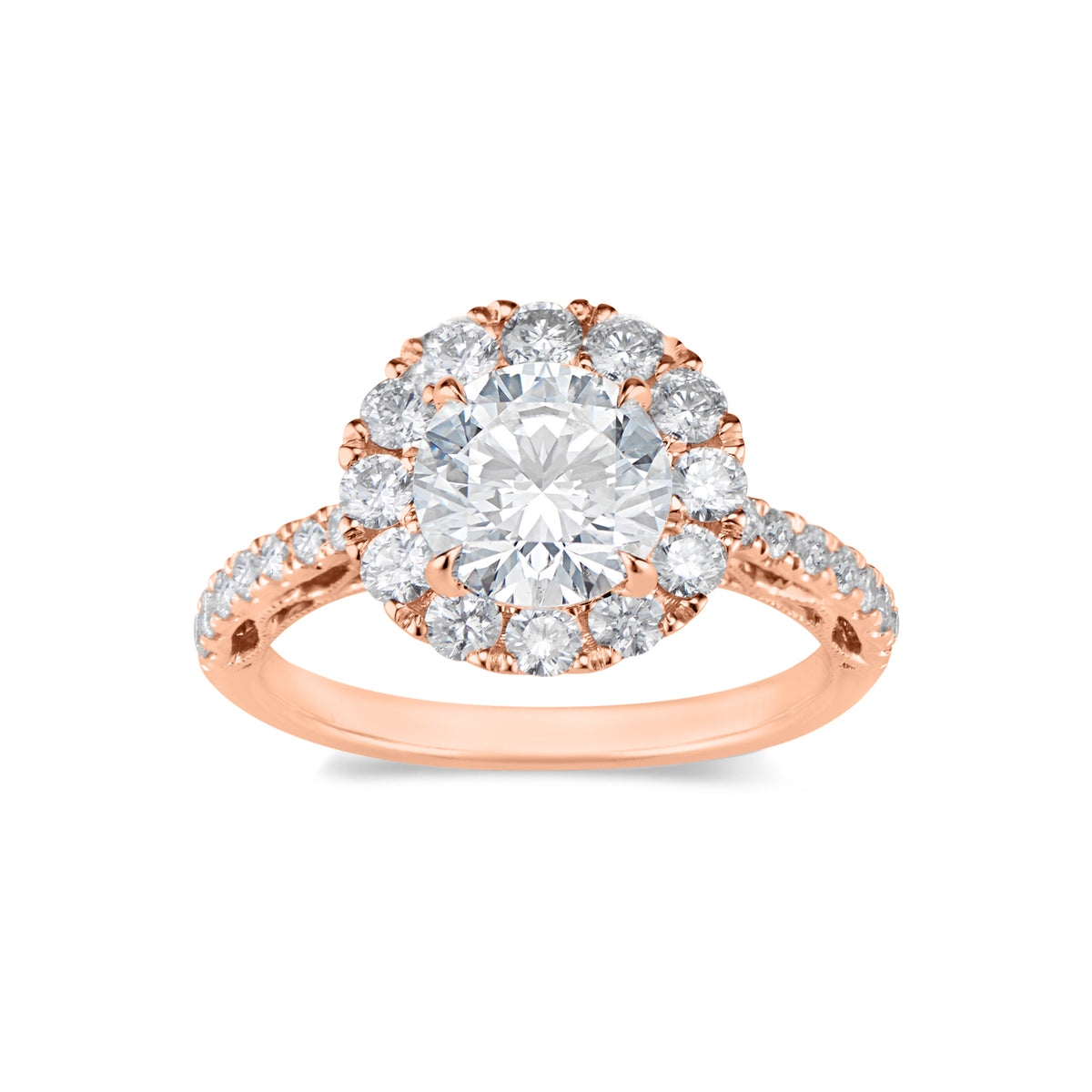 Round Halo Diamond Engagement Ring with Filigree  -18K weighting 4.04 GR  - 28 round diamonds totaling 0.84 carats