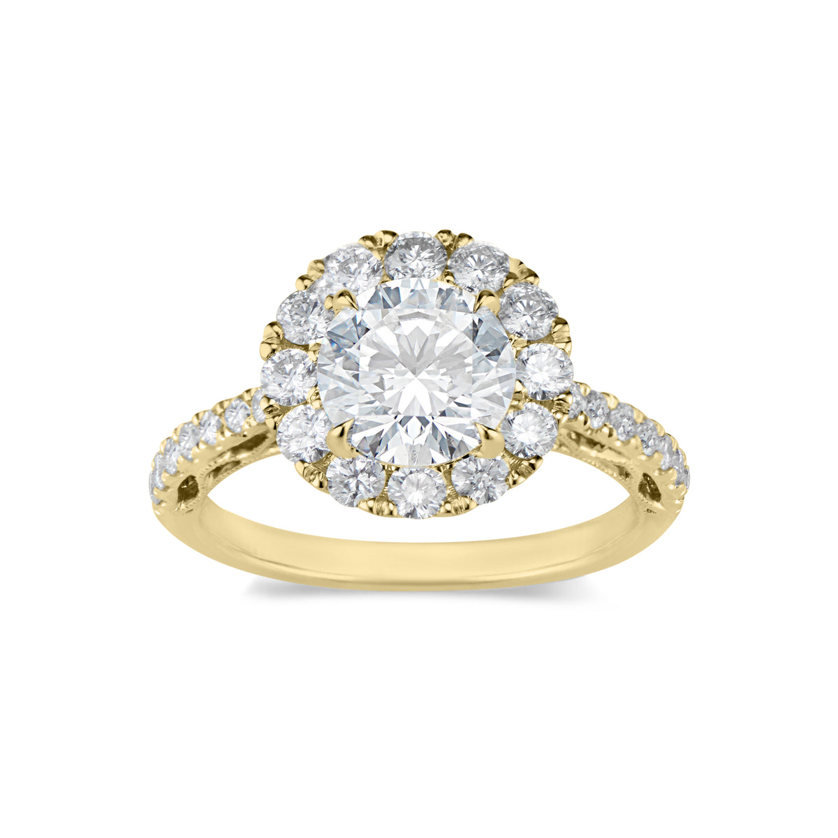 Round Halo Diamond Engagement Ring with Filigree  -18K weighting 4.04 GR  - 28 round diamonds totaling 0.84 carats