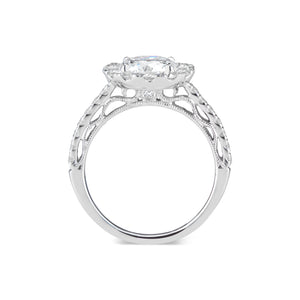 Round Halo Diamond Engagement Ring with Filigree  -18K weighting 4.04 GR  - 28 round diamonds totaling 0.84 carats