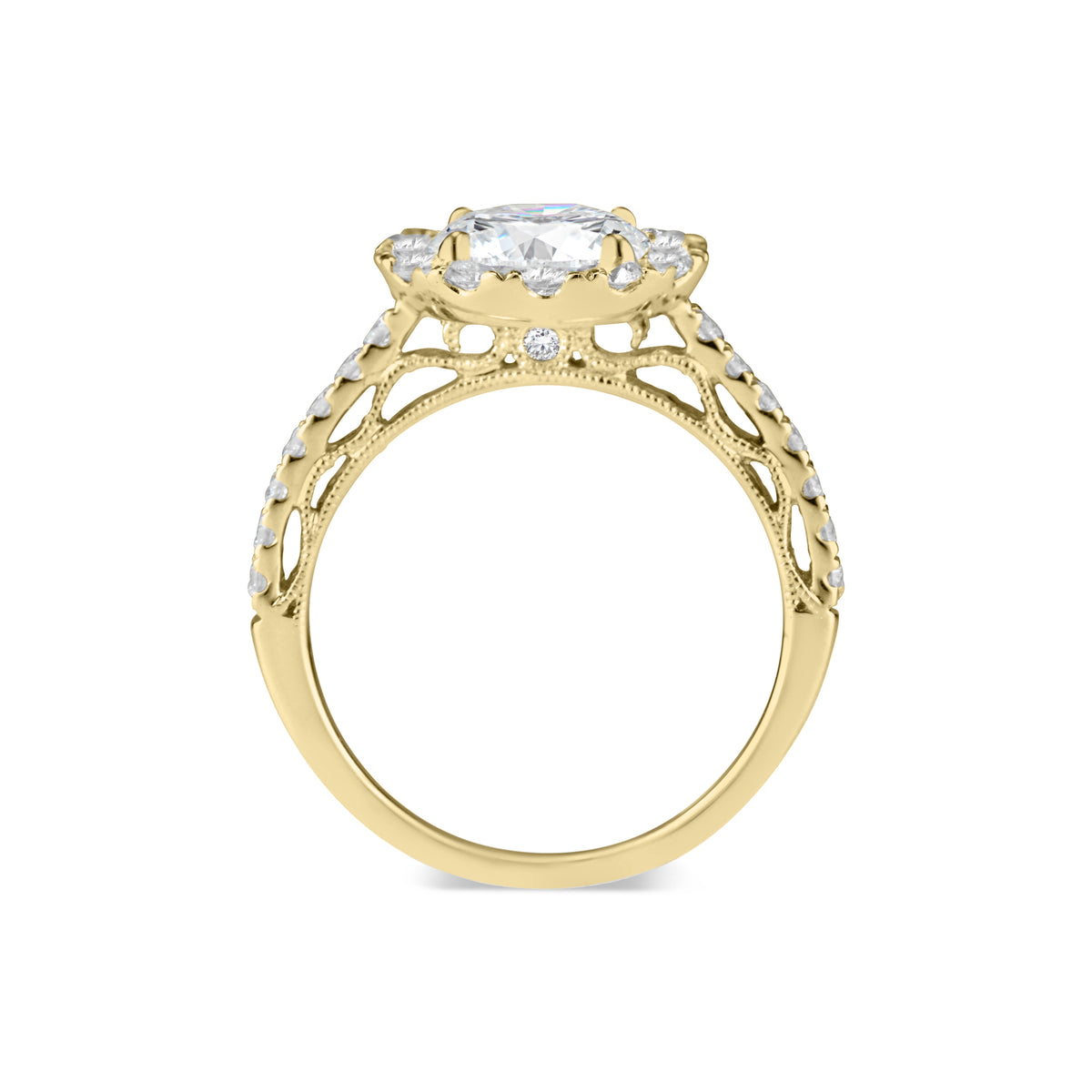Round Halo Diamond Engagement Ring with Filigree  -18K weighting 4.04 GR  - 28 round diamonds totaling 0.84 carats